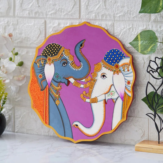 Handmade Pichwai Painting of 2 Elephants