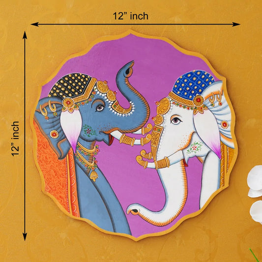 Handmade Pichwai Painting of 2 Elephants