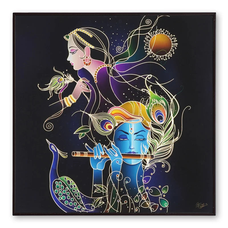 Radhe Krishna Golden Embossed Wall Painting For Home