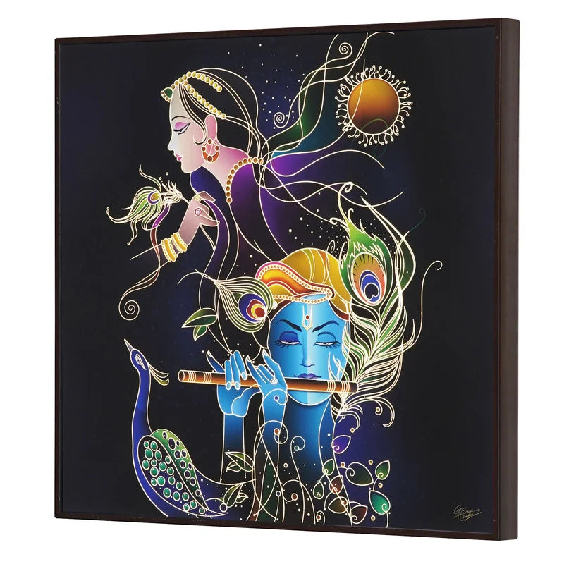 Radhe Krishna Golden Embossed Wall Painting For Home