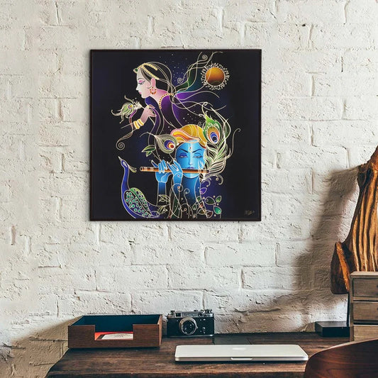 Radhe Krishna Golden Embossed Wall Painting For Home