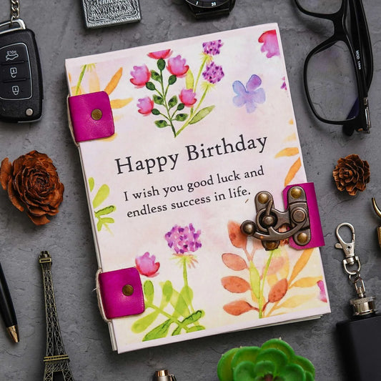Antique Happy Birthday Leather Journal - Handmade Antique Stone Journal For Students & Office