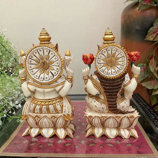 Marble Handmade Lord Ganesha and Laxmi