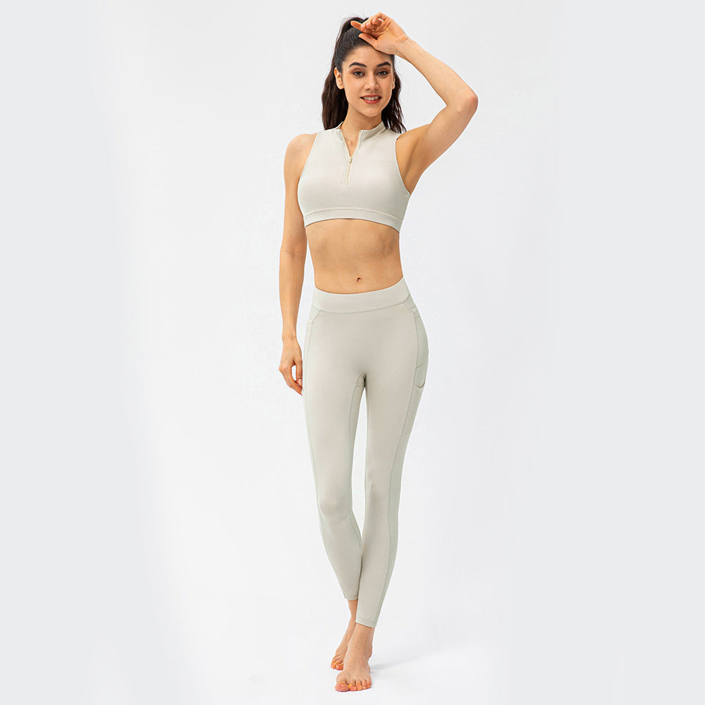 Zip Front Longline Sports Bras Fitness Yoga Workout Suit