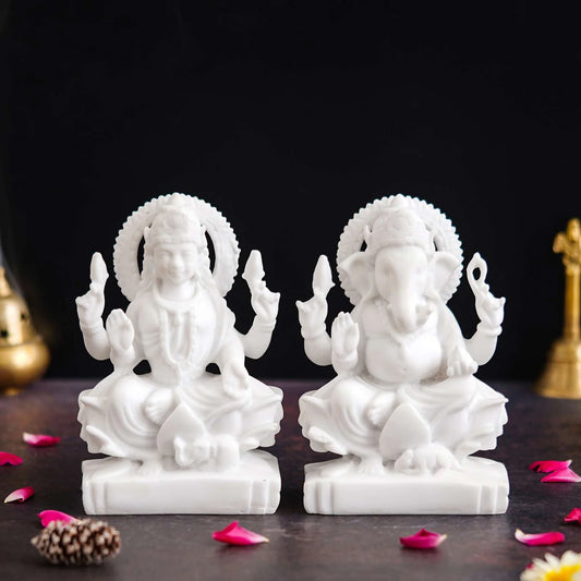 Handcrafted Laxmi Ganesha Idol Marble Murti For Puja Home Diwali Decoration Gifts