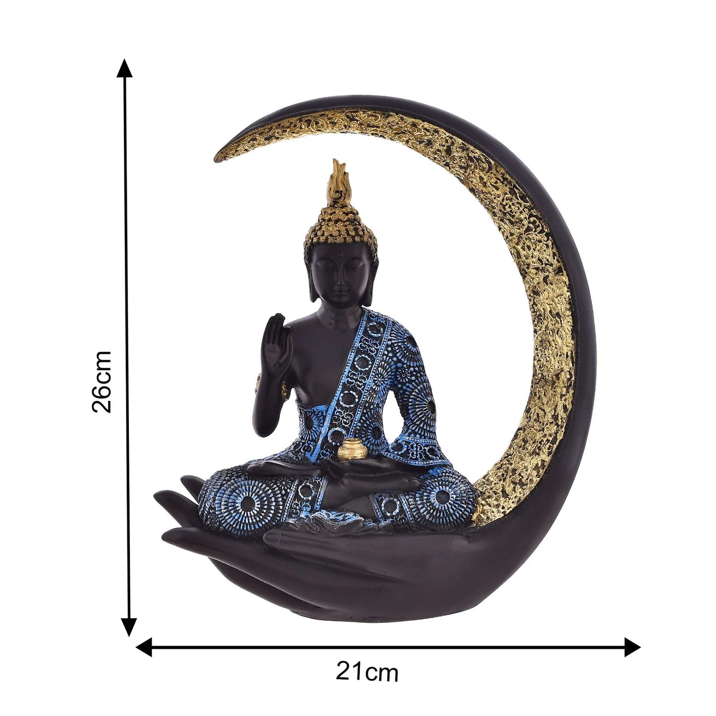 Large Antique Meditating Buddha Statue with Moon Design