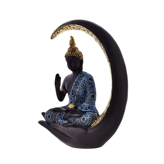 Large Antique Meditating Buddha Statue with Moon Design