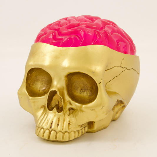 Gold Tone Skull Light Up Halloween Decor 15x16cm