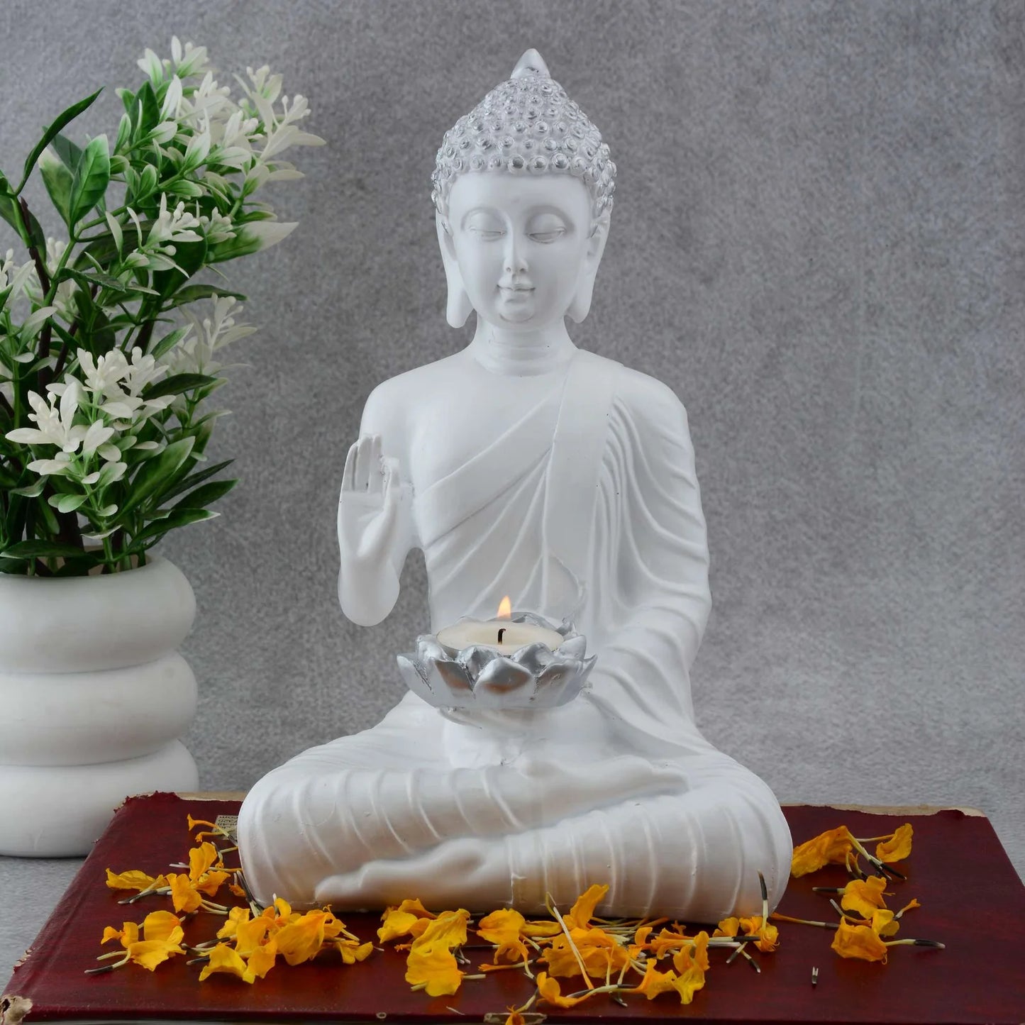 Buddha Polystone Idol Statue With Candle Holder