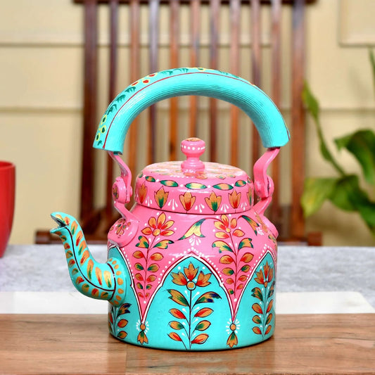 Hand-Painted Pink Aluminium Tea Kettle – 750 ml for Home Décor