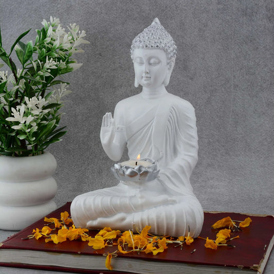 Buddha Polystone Idol Statue With Candle Holder