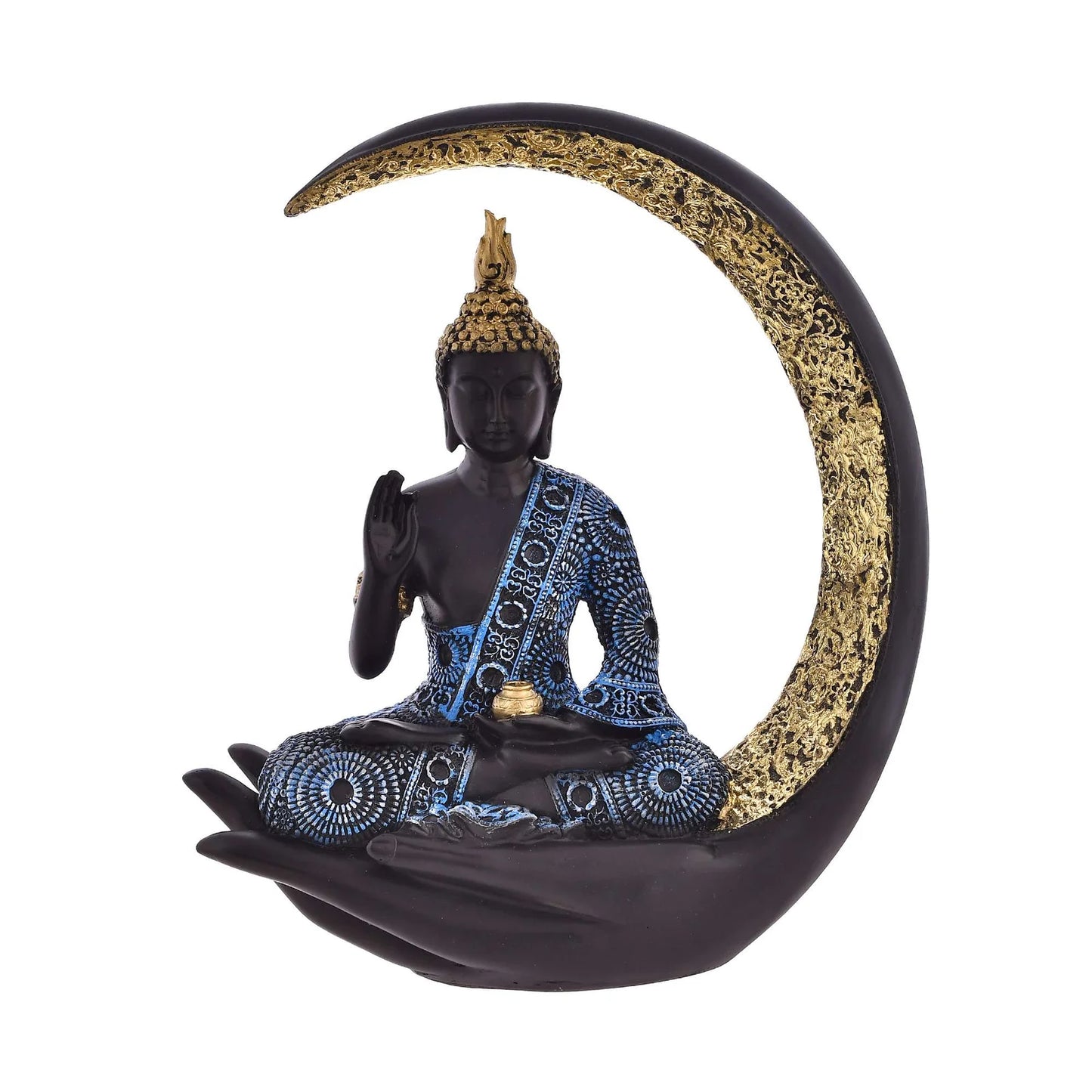 Large Antique Meditating Buddha Statue with Moon Design