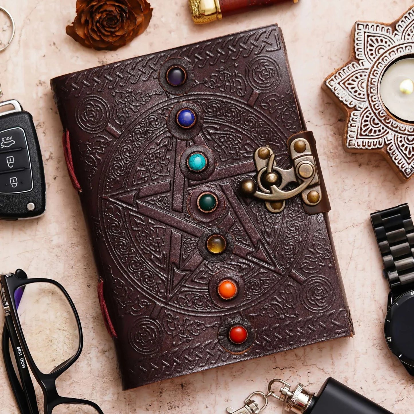 Seven Stone Leather Journal - Handmade Antique Stone Journal For Students & Office