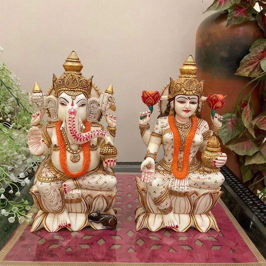 Marble Handmade Lord Ganesha and Laxmi
