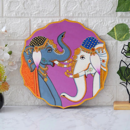Handmade Pichwai Painting of 2 Elephants