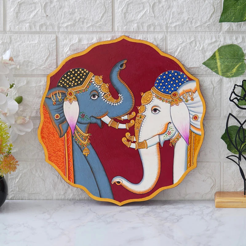 Handmade Pichwai Painting of 2 Elephants