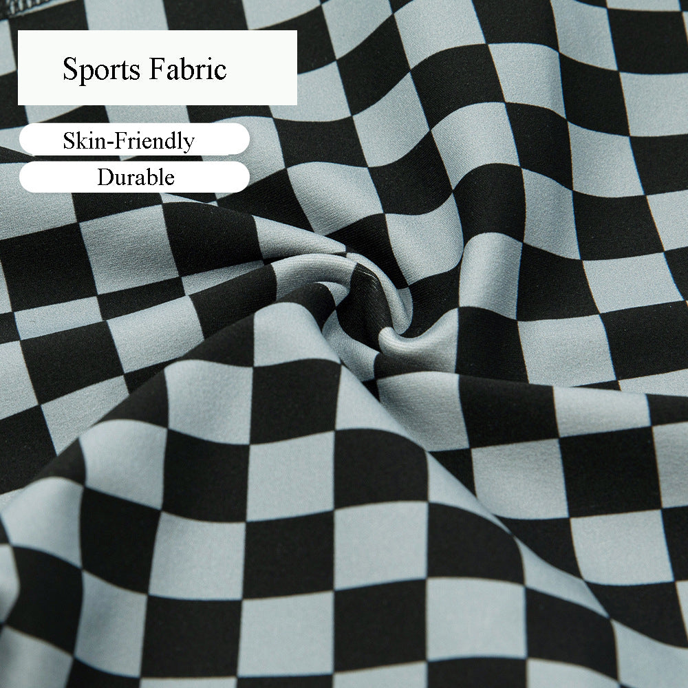 Women Short Checkerboard 2 Piece Workout Running Yoga Set