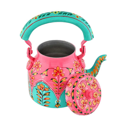 Hand-Painted Pink Aluminium Tea Kettle – 750 ml for Home Décor