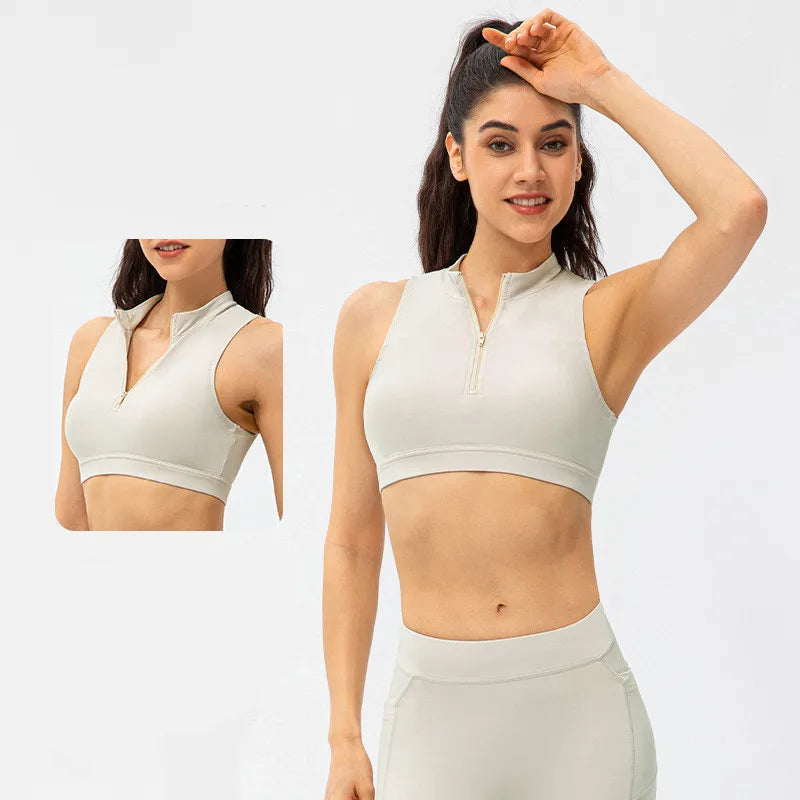 Zip Front Longline Sports Bras Fitness Yoga Workout Suit