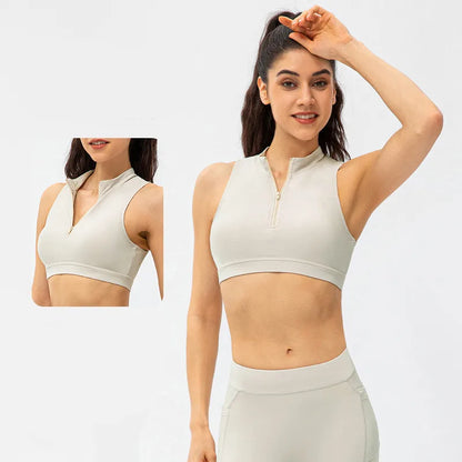 Zip Front Longline Sports Bras Fitness Yoga Workout Suit