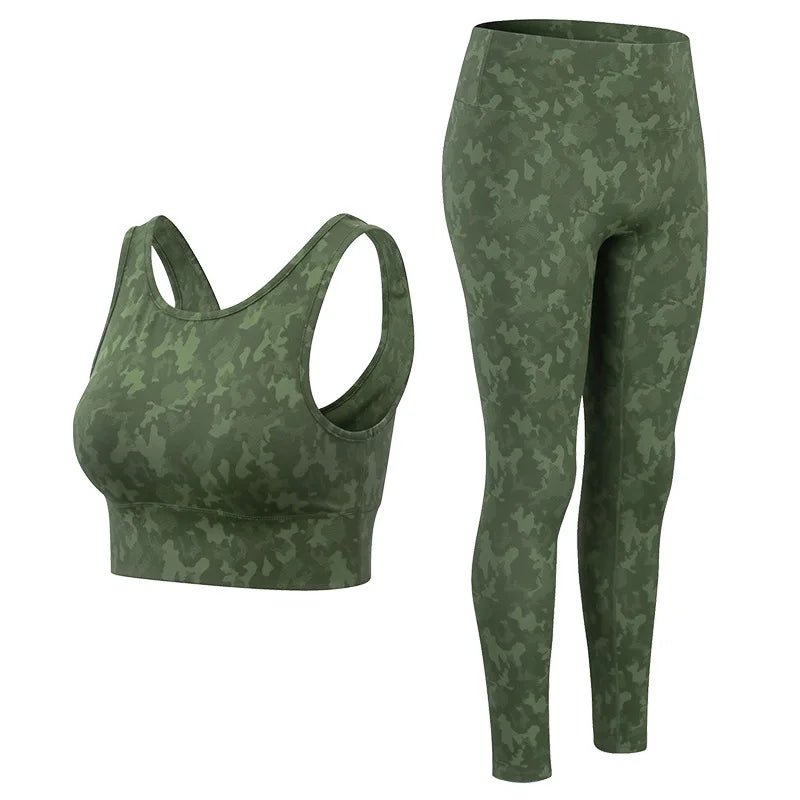 High Waist Camouflage Fitness Active Wear Workout Women Yoga Set