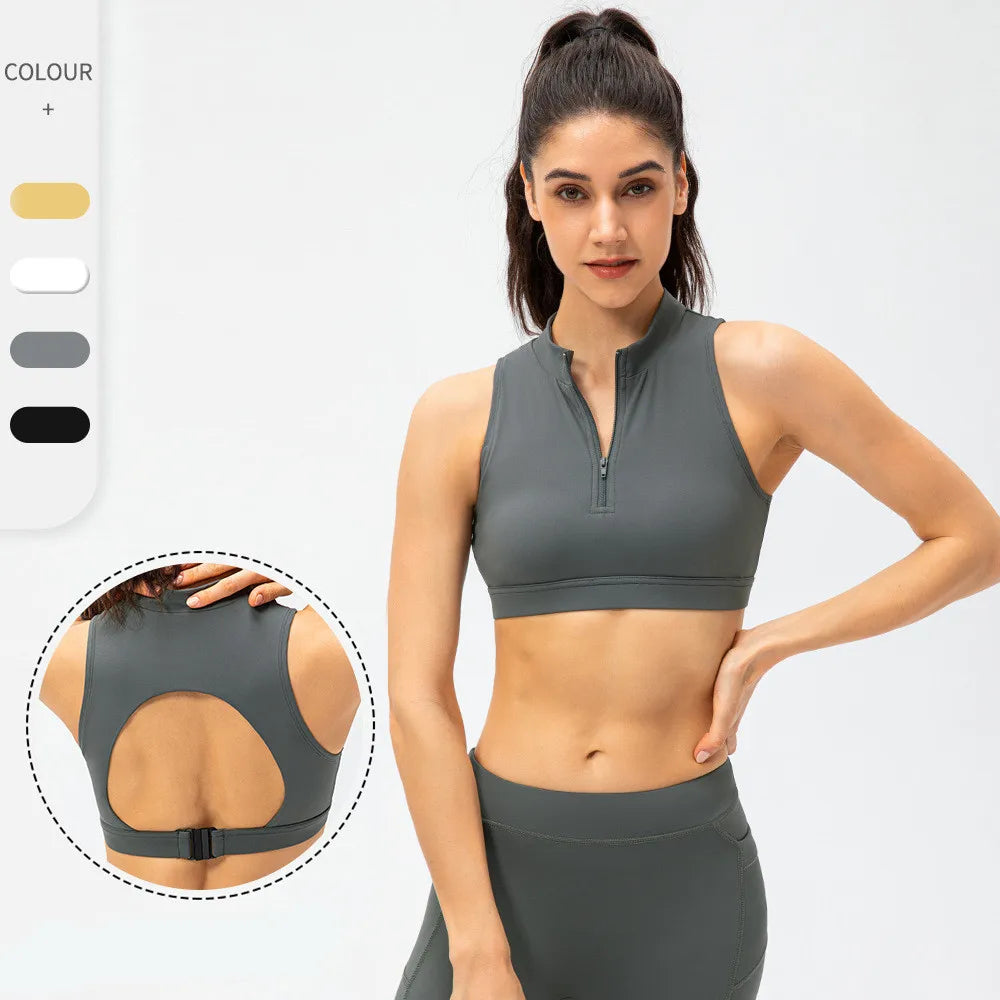 Zip Front Longline Sports Bras Fitness Yoga Workout Suit