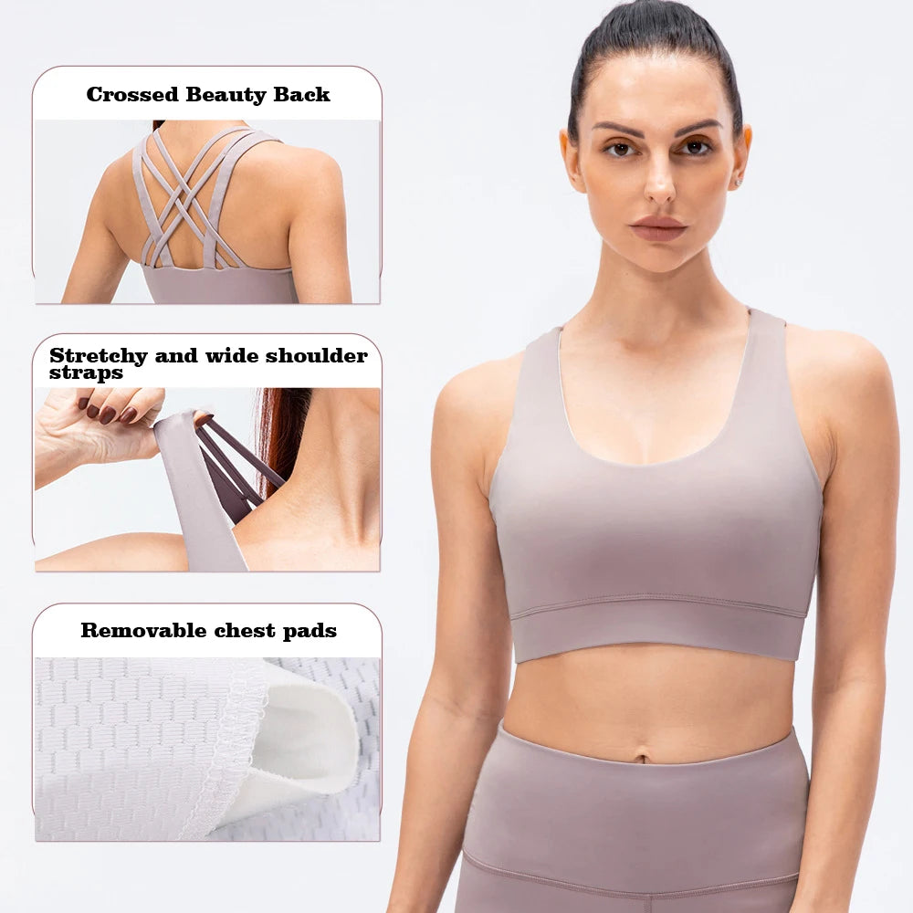 Women Fitness Workout Crop Top High Impact Yoga Sexy Sports Bra Suit