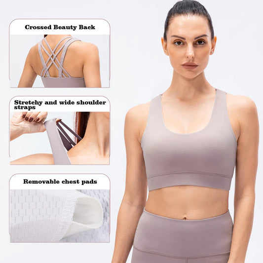 Women Fitness Workout Crop Top High Impact Yoga Sexy Sports Bra Suit