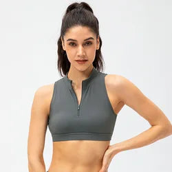 Zip Front Longline Sports Bras Fitness Yoga Workout Suit