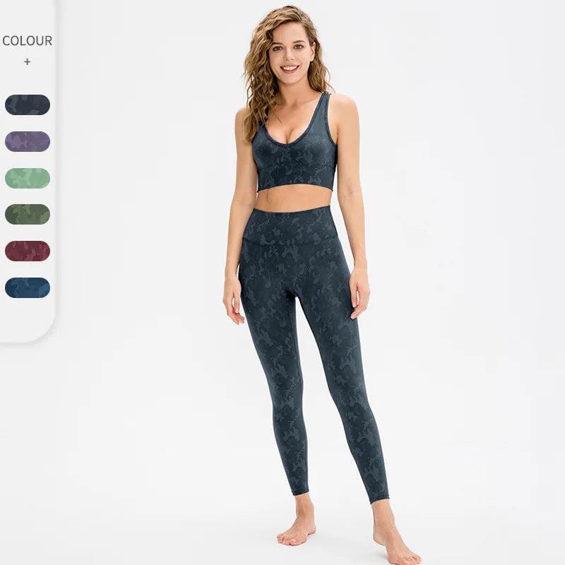 High Waist Camouflage Fitness Active Wear Workout Women Yoga Set