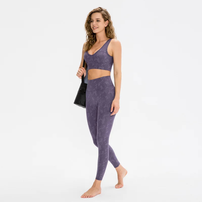 High Waist Camouflage Fitness Active Wear Workout Women Yoga Set