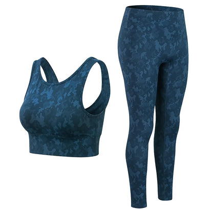 High Waist Camouflage Fitness Active Wear Workout Women Yoga Set