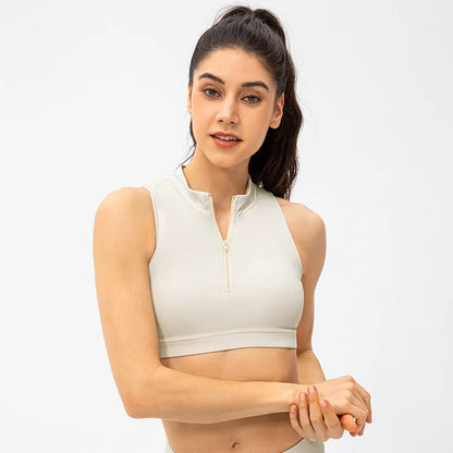 Zip Front Longline Sports Bras Fitness Yoga Workout Suit