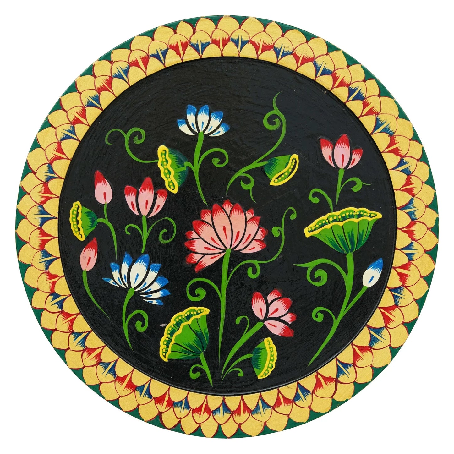 Vibrant Floral Pichwai Painting on Black Background