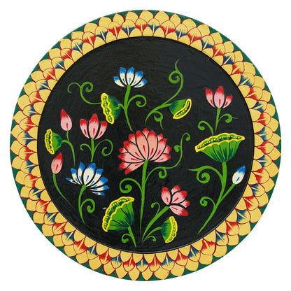 Vibrant Floral Pichwai Painting on Black Background