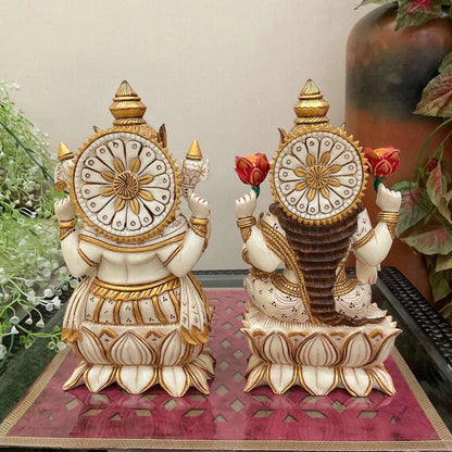 Marble Handmade Lord Ganesha and Laxmi