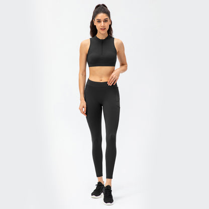 Zip Front Longline Sports Bras Fitness Yoga Workout Suit