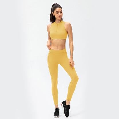 Zip Front Longline Sports Bras Fitness Yoga Workout Suit