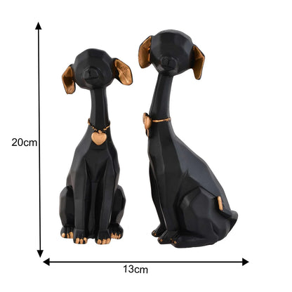 Black Golden Set of 2 Cute Dog Statues