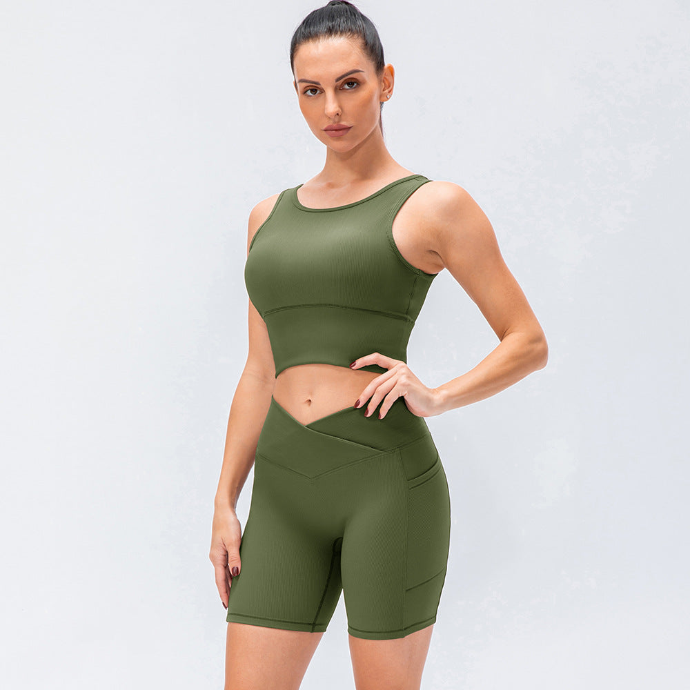 Sport Bra Shorts With Pockets Yoga Sets