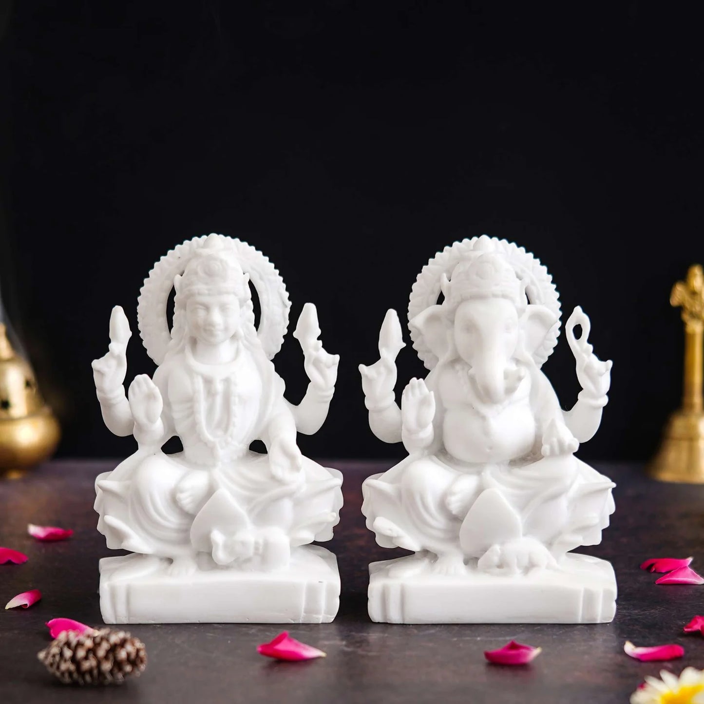 Handcrafted Laxmi Ganesha Idol Marble Murti For Puja Home Diwali Decoration Gifts