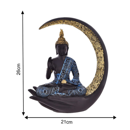 Large Antique Meditating Buddha Statue with Moon Design