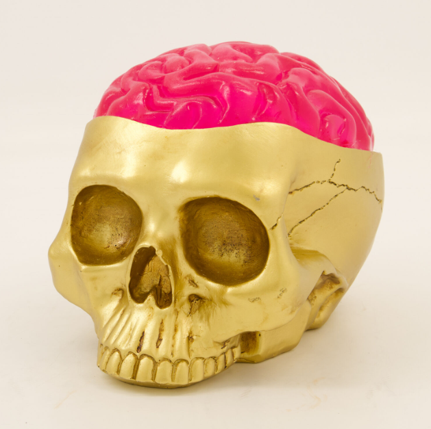 Gold Tone Skull Light Up Halloween Decor 15x16cm