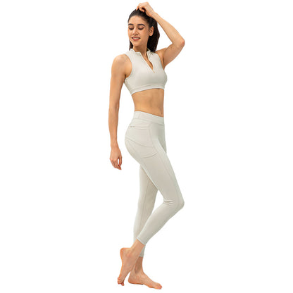 Zip Front Longline Sports Bras Fitness Yoga Workout Suit